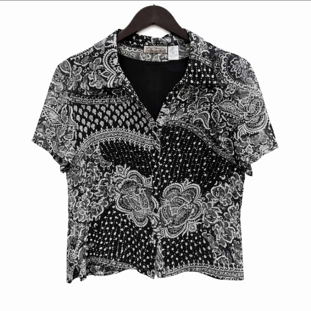 New York City Design Black Silk Sequined Layered Top Sz Lg
